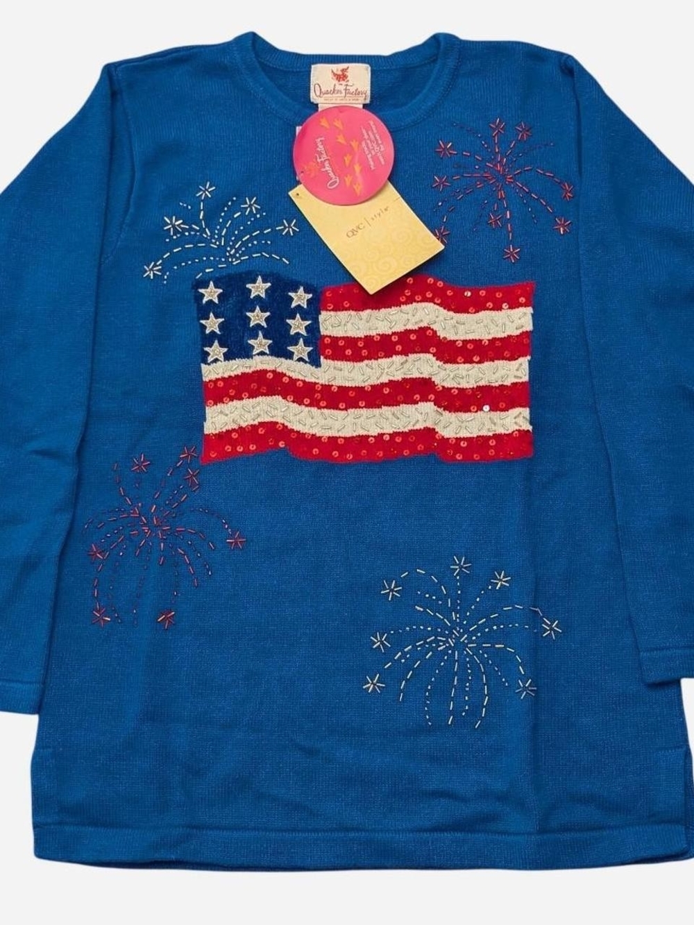 Quacker Factory Bright Blue Knit Top with Embellishment Kit